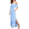 imageGRECERELLE Women Summer Maxi Dresses Casual Loose Strapless Strap Cold Shoulder Short Sleeve Split Long Dress with Pocket M Tie Dye Blue