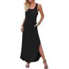 imageGRECERELLE Womens Casual Fit Long Dress Sleeveless Racerback Split Fashion Maxi Dresses with Pocket BalckLarge