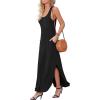 imageGRECERELLE Womens Casual Fit Long Dress Sleeveless Racerback Split Fashion Maxi Dresses with Pocket BalckLarge