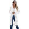 imageGRECERELLE Womens Lightweight Longer Length Cardigan Long Sleeve Casual Crochet OpenFront Sweater with Pockets02 Longwhite