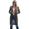 imageGRECERELLE Womens Lightweight Longer Length Cardigan Long Sleeve Casual Crochet OpenFront Sweater with Pockets06 Longdark Gray