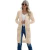 imageGRECERELLE Womens Lightweight Longer Length Cardigan Long Sleeve Casual Crochet OpenFront Sweater with PocketsBeige