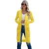 imageGRECERELLE Womens Lightweight Longer Length Cardigan Long Sleeve Casual Crochet OpenFront Sweater with PocketsLonglemon Yellow