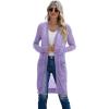 imageGRECERELLE Womens Lightweight Longer Length Cardigan Long Sleeve Casual Crochet OpenFront Sweater with PocketsLongpurple Gray