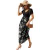 imageGRECERELLE Womens Long Maxi Dresses 2025 Short Sleeve V Neck Casual Summer Button Dress with PocketsBlack White Flower