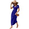 imageGRECERELLE Womens Long Maxi Dresses 2025 Short Sleeve V Neck Casual Summer Button Dress with PocketsRoyal Blue