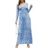 imageGRECERELLE Womens Long Sleeve V Neck Casual Button Maxi Dress 2025 with PocketsBlue Flowers White