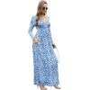 imageGRECERELLE Womens Long Sleeve V Neck Casual Button Maxi Dress 2025 with PocketsBlue Flowers White