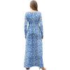 imageGRECERELLE Womens Long Sleeve V Neck Casual Button Maxi Dress 2025 with PocketsBlue Flowers White