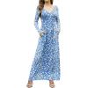 imageGRECERELLE Womens Long Sleeve V Neck Casual Button Maxi Dress 2025 with PocketsBlue Flowers White