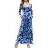 imageGRECERELLE Womens Long Sleeve V Neck Casual Button Maxi Dress 2025 with PocketsBlue Ink White