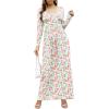 imageGRECERELLE Womens Long Sleeve V Neck Casual Button Maxi Dress 2025 with PocketsWhite Pink Rose