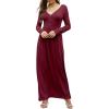 imageGRECERELLE Womens Long Sleeve V Neck Casual Button Maxi Dress 2025 with PocketsWine Red