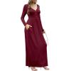 imageGRECERELLE Womens Long Sleeve V Neck Casual Button Maxi Dress 2025 with PocketsWine Red