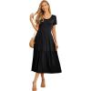 imageGRECERELLE Womens Summer Casual Short Sleeve Crewneck Tiered Flowy Maxi Long Dress with Pockets S2XLBlack