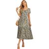 imageGRECERELLE Womens Summer Casual Short Sleeve Crewneck Tiered Flowy Maxi Long Dress with Pockets S2XLBlack Yellow