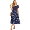 imageGRECERELLE Womens Summer Casual Short Sleeve Crewneck Tiered Flowy Maxi Long Dress with Pockets S2XLBlue Small Flower