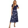 imageGRECERELLE Womens Summer Casual Short Sleeve Crewneck Tiered Flowy Maxi Long Dress with Pockets S2XLBlue Small Flower