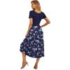 imageGRECERELLE Womens Summer Casual Short Sleeve Crewneck Tiered Flowy Maxi Long Dress with Pockets S2XLBlue Small Flower