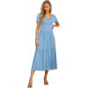 imageGRECERELLE Womens Summer Casual Short Sleeve Crewneck Tiered Flowy Maxi Long Dress with Pockets S2XLDenim Blue