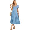 imageGRECERELLE Womens Summer Casual Short Sleeve Crewneck Tiered Flowy Maxi Long Dress with Pockets S2XLDenim Blue
