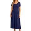 imageGRECERELLE Womens Summer Casual Short Sleeve Crewneck Tiered Flowy Maxi Long Dress with Pockets S2XLNavy Blue