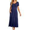 imageGRECERELLE Womens Summer Casual Short Sleeve Crewneck Tiered Flowy Maxi Long Dress with Pockets S2XLNavy Blue