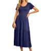 imageGRECERELLE Womens Summer Casual Short Sleeve Crewneck Tiered Flowy Maxi Long Dress with Pockets S2XLNavy Blue