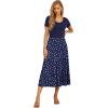 imageGRECERELLE Womens Summer Casual Short Sleeve Crewneck Tiered Flowy Maxi Long Dress with Pockets S2XLPolka Dot White Navy