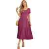 imageGRECERELLE Womens Summer Casual Short Sleeve Crewneck Tiered Flowy Maxi Long Dress with Pockets S2XLRed Gray