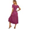 imageGRECERELLE Womens Summer Casual Short Sleeve Crewneck Tiered Flowy Maxi Long Dress with Pockets S2XLRed Gray