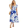 imageGRECERELLE Womens Summer Casual Short Sleeve Crewneck Tiered Flowy Maxi Long Dress with Pockets S2XLWhite Ink Blue