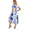 imageGRECERELLE Womens Summer Casual Short Sleeve Crewneck Tiered Flowy Maxi Long Dress with Pockets S2XLWhite Ink Blue