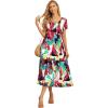 imageGRECERELLE Womens Summer Casual Short Sleeve Crewneck Tiered Flowy Maxi Long Dress with Pockets S2XLWhite Ink Red