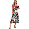 imageGRECERELLE Womens Summer Casual Short Sleeve Crewneck Tiered Flowy Maxi Long Dress with Pockets S2XLWhite Ink Red