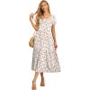 imageGRECERELLE Womens Summer Casual Short Sleeve Crewneck Tiered Flowy Maxi Long Dress with Pockets S2XLWhite Pink Rose