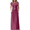 imageGRECERELLE Women Summer Crew Neck Casual Short Sleeve Solid Floral Print Long Maxi Dress with PocketsRed Gray
