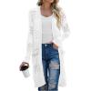 imageGRECERELLE Womens Lightweight Longer Length Cardigan Long Sleeve Casual Crochet OpenFront Sweater with Pockets02 Longwhite
