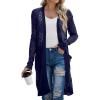 imageGRECERELLE Womens Lightweight Longer Length Cardigan Long Sleeve Casual Crochet OpenFront Sweater with Pockets05 Longnavy Blue