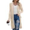 imageGRECERELLE Womens Lightweight Longer Length Cardigan Long Sleeve Casual Crochet OpenFront Sweater with PocketsBeige