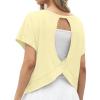 imageGRECERELLE Womens Open Back Workout Tops Backless Athletic Shirts Casual Crop Running Tee Y2k YogaLight Yellow