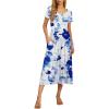 imageGRECERELLE Womens Summer Casual Short Sleeve Crewneck Tiered Flowy Maxi Long Dress with Pockets S2XLWhite Ink Blue