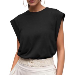imageGRECERELLE Women 2025 Cap Sleeve Tops Summer Casual Tee Shirt Loose Crew Neck Basic Tank Trendy Work Vacation Outfits S2XL02 Black