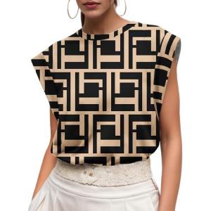 imageGRECERELLE Women 2025 Cap Sleeve Tops Summer Casual Tee Shirt Loose Crew Neck Basic Tank Trendy Work Vacation Outfits S2XLBlack Puzzle