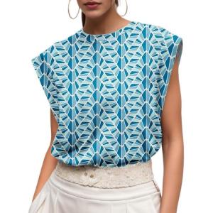 imageGRECERELLE Women 2025 Cap Sleeve Tops Summer Casual Tee Shirt Loose Crew Neck Basic Tank Trendy Work Vacation Outfits S2XLBlue Fish Scale