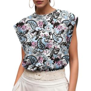 imageGRECERELLE Women 2025 Cap Sleeve Tops Summer Casual Tee Shirt Loose Crew Neck Basic Tank Trendy Work Vacation Outfits S2XLBlue Pink Paisley