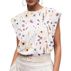 imageGRECERELLE Women 2025 Cap Sleeve Tops Summer Casual Tee Shirt Loose Crew Neck Basic Tank Trendy Work Vacation Outfits S2XLDreamy Garden