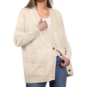 imageGRECERELLE Womens 2024 Fall Cardigan Sweaters Oversized Open Front Button Knit Outwear Coats with PocketsBeige