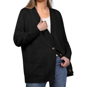 imageGRECERELLE Womens 2024 Fall Cardigan Sweaters Oversized Open Front Button Knit Outwear Coats with PocketsBlack
