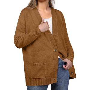 imageGRECERELLE Womens 2024 Fall Cardigan Sweaters Oversized Open Front Button Knit Outwear Coats with PocketsCaramel